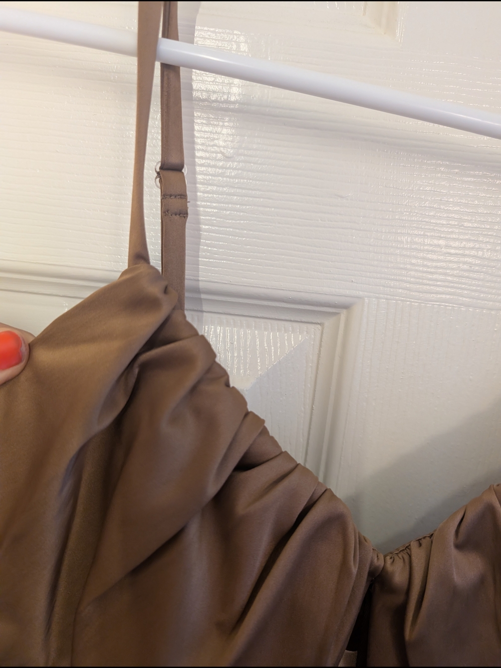 Brown Satin Midi Slip Dress with Pink Floral Embroidery - Picture 3 of 10